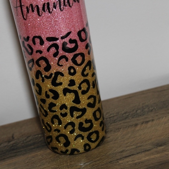 Amanda Personalized Glitter Epoxy Skinny Tumbler 20oz Custom Tumbler Leopard - Picture 4 of 6
